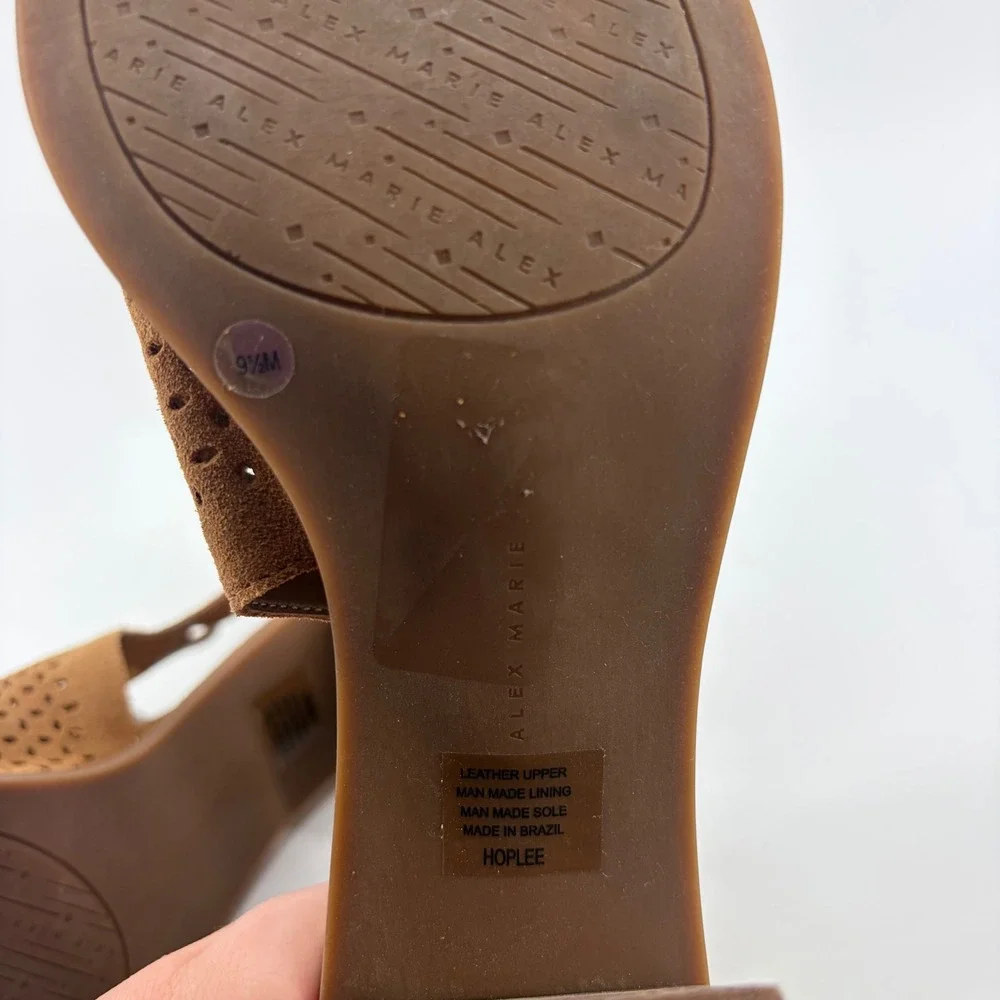 Alex Marie Womens 9.5M Tan Hoplee Perforated Suede Block Heel Sandal Back Zip